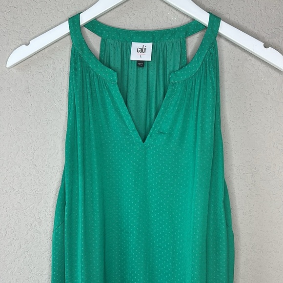 CAbi Sleeveless Lush Blouse #5549 Halter Green Polka Swiss Dot Top Size L - Picture 3 of 12